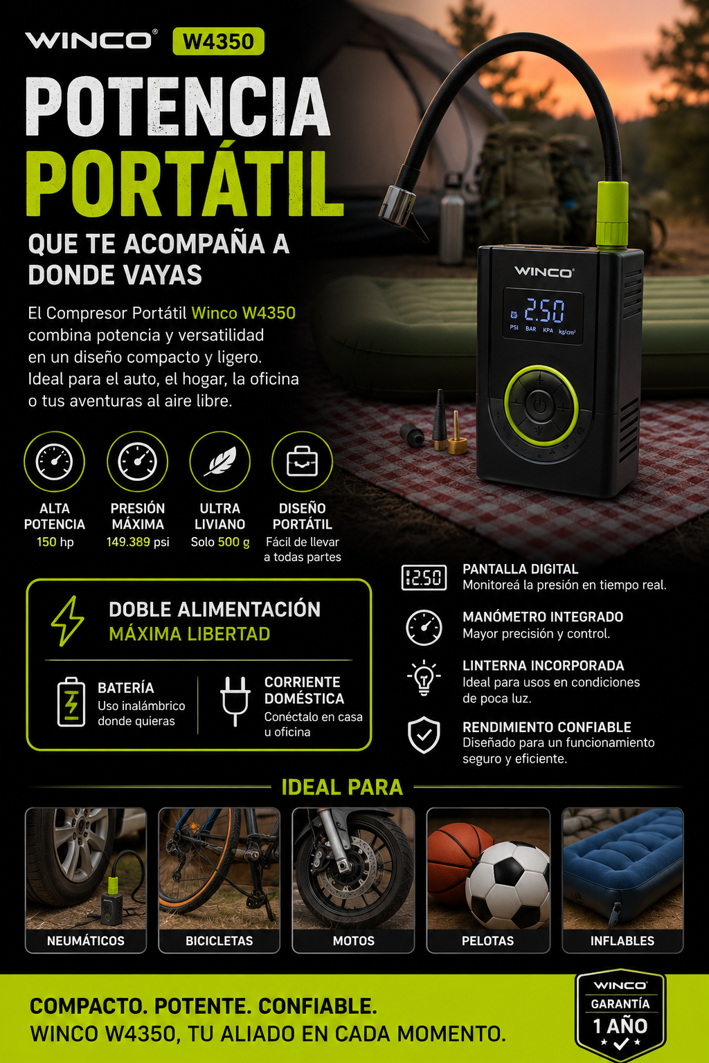 Compresor De Aire Portatil Digital Winco